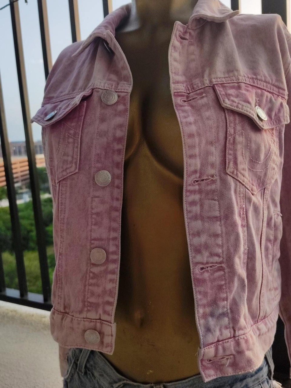 True Religion Pink Washed Denim Jacket